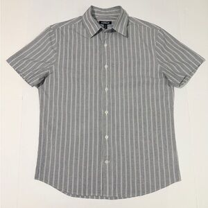 Express Men's Gray and White Striped Shirt